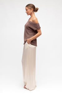 MARLO DROP SHOULDER KNIT TOP - BROWN