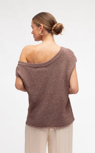 MARLO DROP SHOULDER KNIT TOP - BROWN
