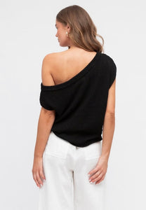 MARLO DROP SHOULDER KNIT TOP - BLACK