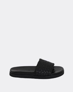 OXFORD LEATHER SLIDES - BLACK