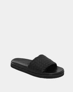 OXFORD LEATHER SLIDES - BLACK