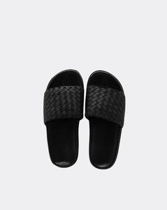 OXFORD LEATHER SLIDES - BLACK