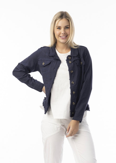 FRANKIE LINEN JACKET ORIENTIQUE - NAVY