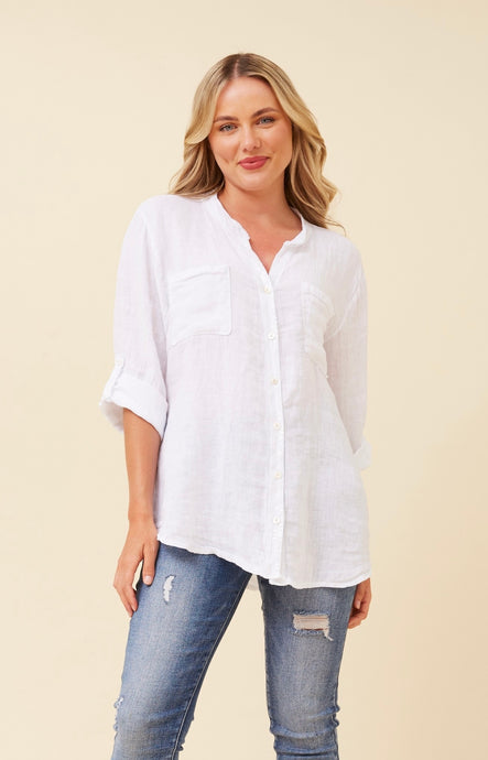 GRACE LINEN SEQUIN TOP - WHITE