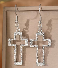 Load image into Gallery viewer, SILVER CROSS EARRINGS