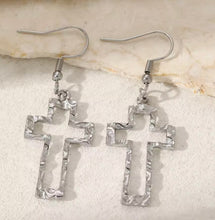 Load image into Gallery viewer, SILVER CROSS EARRINGS