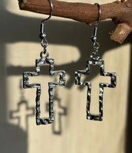 Load image into Gallery viewer, SILVER CROSS EARRINGS