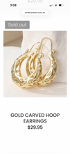 Load image into Gallery viewer, GOLD HAND CARVED HOOP EARRINGS