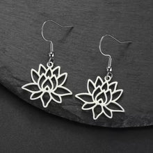 Load image into Gallery viewer, SILVER LOTUS FLOWER EARRINGS