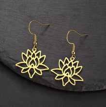 Load image into Gallery viewer, GOLD LOTUS FLOWER EARRINGS