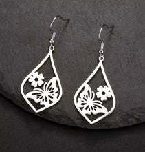Load image into Gallery viewer, SILVER BUTTERFLY &amp; FLOWER EARRINGS