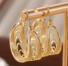 Load image into Gallery viewer, GOLD HAND CARVED HOOP EARRINGS