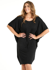 MAUI DRAPE T SHIRT DRESS - BLACK