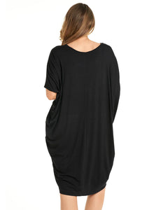 MAUI DRAPE T SHIRT DRESS - BLACK