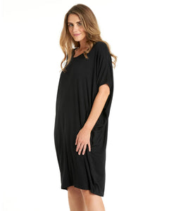 MAUI DRAPE T SHIRT DRESS - BLACK