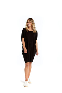 MAUI DRAPE T SHIRT DRESS - BLACK