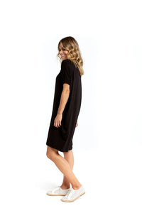 MAUI DRAPE T SHIRT DRESS - BLACK