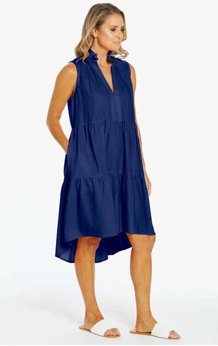 LIBBY LINEN DRESS - NAVY