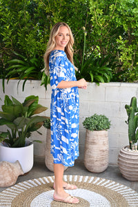 HIBISCUS BLUE MIDI DRESS