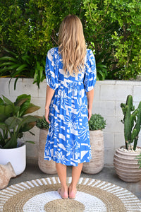 HIBISCUS BLUE MIDI DRESS