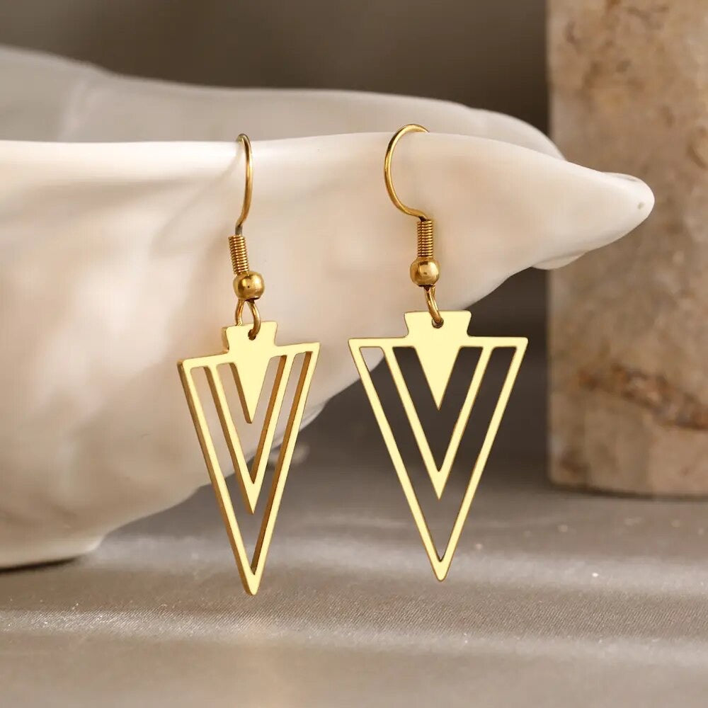 GOLD INVERTED TRIANGLE DANGLE EARRINGS