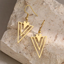 Load image into Gallery viewer, GOLD INVERTED TRIANGLE DANGLE EARRINGS