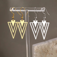 Load image into Gallery viewer, SILVER INVERTED TRIANGLE DANGLE EARRINGS