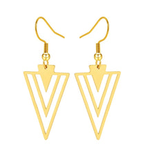 Load image into Gallery viewer, GOLD INVERTED TRIANGLE DANGLE EARRINGS