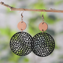 Load image into Gallery viewer, BLACK ROUND WOODEN &amp; LEATHER EARRINGS