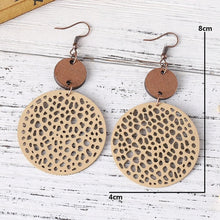Load image into Gallery viewer, TAN ROUND WOODEN &amp; LEATHER EARRINGS