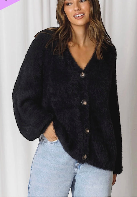 AMOUR BLACK FLUFFY CARDIGAN