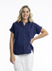 LACIE LINEN TOP - NAVY - ORIENTIQUE