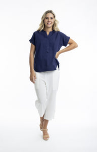 LACIE LINEN TOP - NAVY - ORIENTIQUE