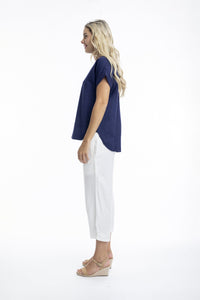 LACIE LINEN TOP - NAVY - ORIENTIQUE