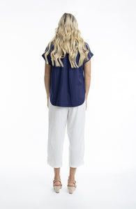 LACIE LINEN TOP - NAVY - ORIENTIQUE