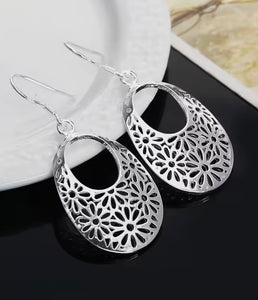 SILVER CARVED FLOWER EARRINGS