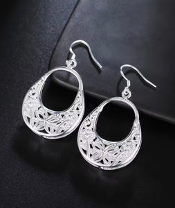 SILVER CARVED BUTTERFLY & FLOWER EARRINGS