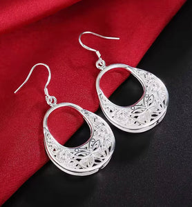 SILVER CARVED BUTTERFLY & FLOWER EARRINGS