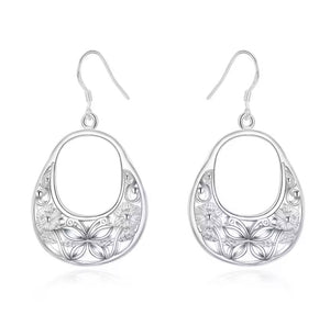 SILVER CARVED BUTTERFLY & FLOWER EARRINGS