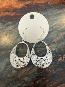 SILVER CARVED BUTTERFLY & FLOWER EARRINGS