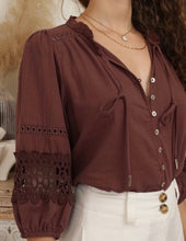 Load image into Gallery viewer, CHALICE LACE COTTON BLOUSE - BROWN