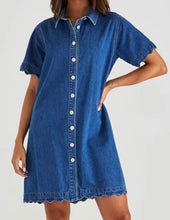 Load image into Gallery viewer, VALE SCALLOPED OVERSIZED DENIM DRESS - MID BLUE WASH