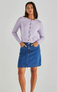 VALE SCALLOPED DENIM SKIRT - MID BLUE WASH