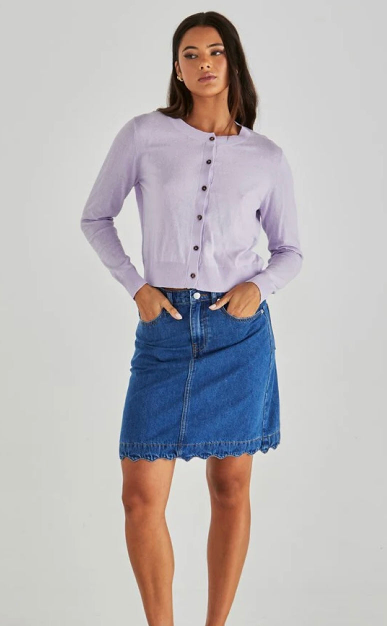VALE SCALLOPED DENIM SKIRT - MID BLUE WASH