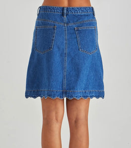 VALE SCALLOPED DENIM SKIRT - MID BLUE WASH