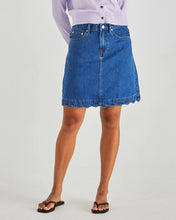 Load image into Gallery viewer, VALE SCALLOPED DENIM SKIRT - MID BLUE WASH