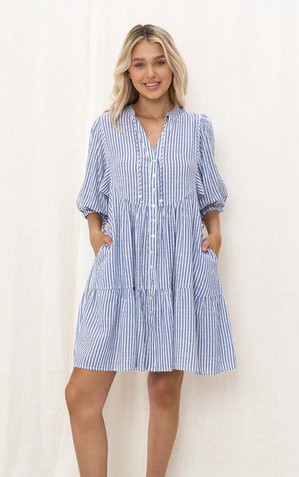 CARLY DRESS - BLUE STRIPE