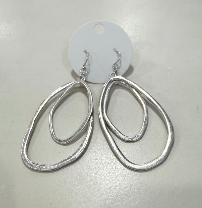 SILVER DANGLE IRREGULAR HOOP EARRINGS