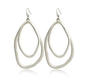 SILVER DANGLE IRREGULAR HOOP EARRINGS