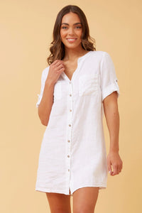 GRACIE ITALIAN LINEN SEQUIN DRESS - WHITE